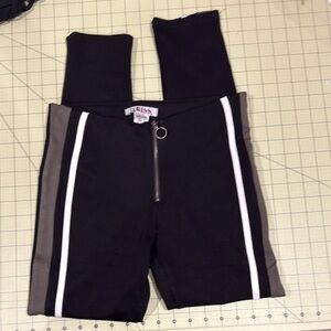 1st Kiss Girls Leggings - Black with White and Gray Stripes. Size S